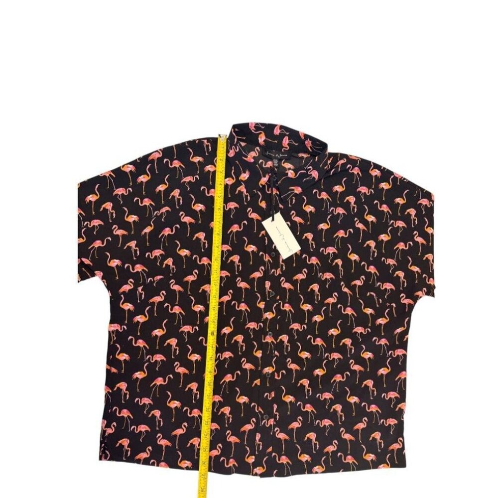 Jasmine & Juliana Flamingo Print Button-Up Shirt XL Black/Pink/Yellow - Picture 6 of 7